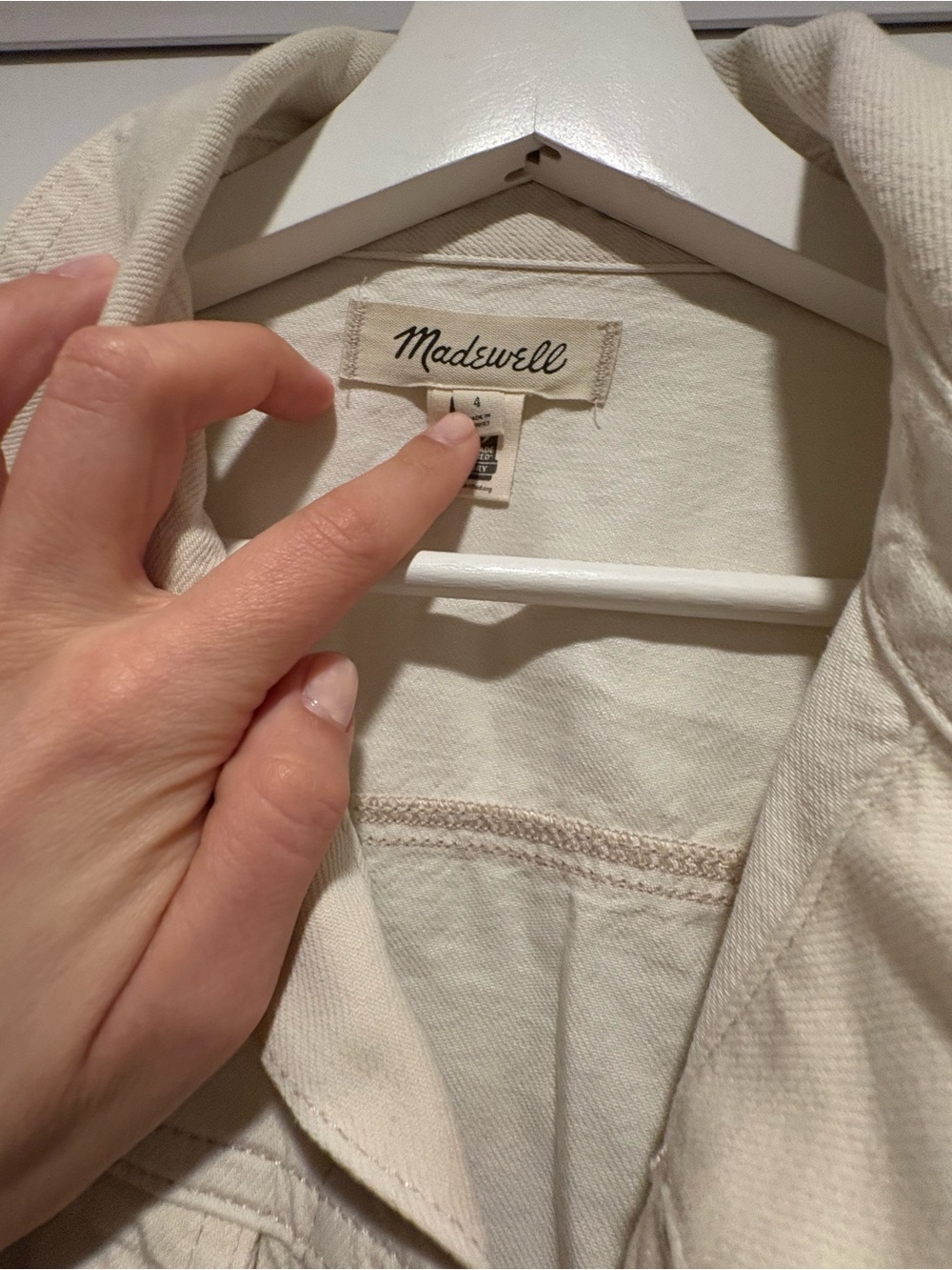 Madewell Cream Long-Sleeve Button-Front Utility Jumpsuit in Canva - Picture 5 of 6